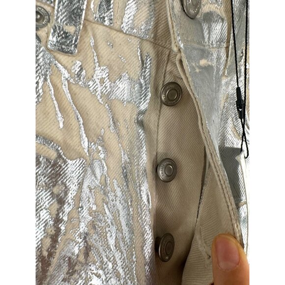 ZARA MID-RISE BOYFIT‎ Painted straight leg JEANS  Metallic Silver sz 4 - Picture 6 of 13